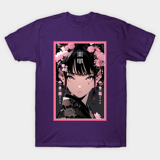 Aesthetic Anime Girl Rosa Pink Black | Quality Aesthetic Anime Design | Premium Chibi Manga Anime Art T-Shirt by AlNoah